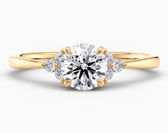 1.15 Carat F/VS1 Round Cut Lab Grown Diamond Cluster Engagement Ring, IGI Certified Lab Created Diamond Ring, 14k Yellow Gold