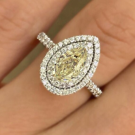 Certified 4.30Ct Yellow Cushion Diamond Engagement Ring in Real 14K White Gold 