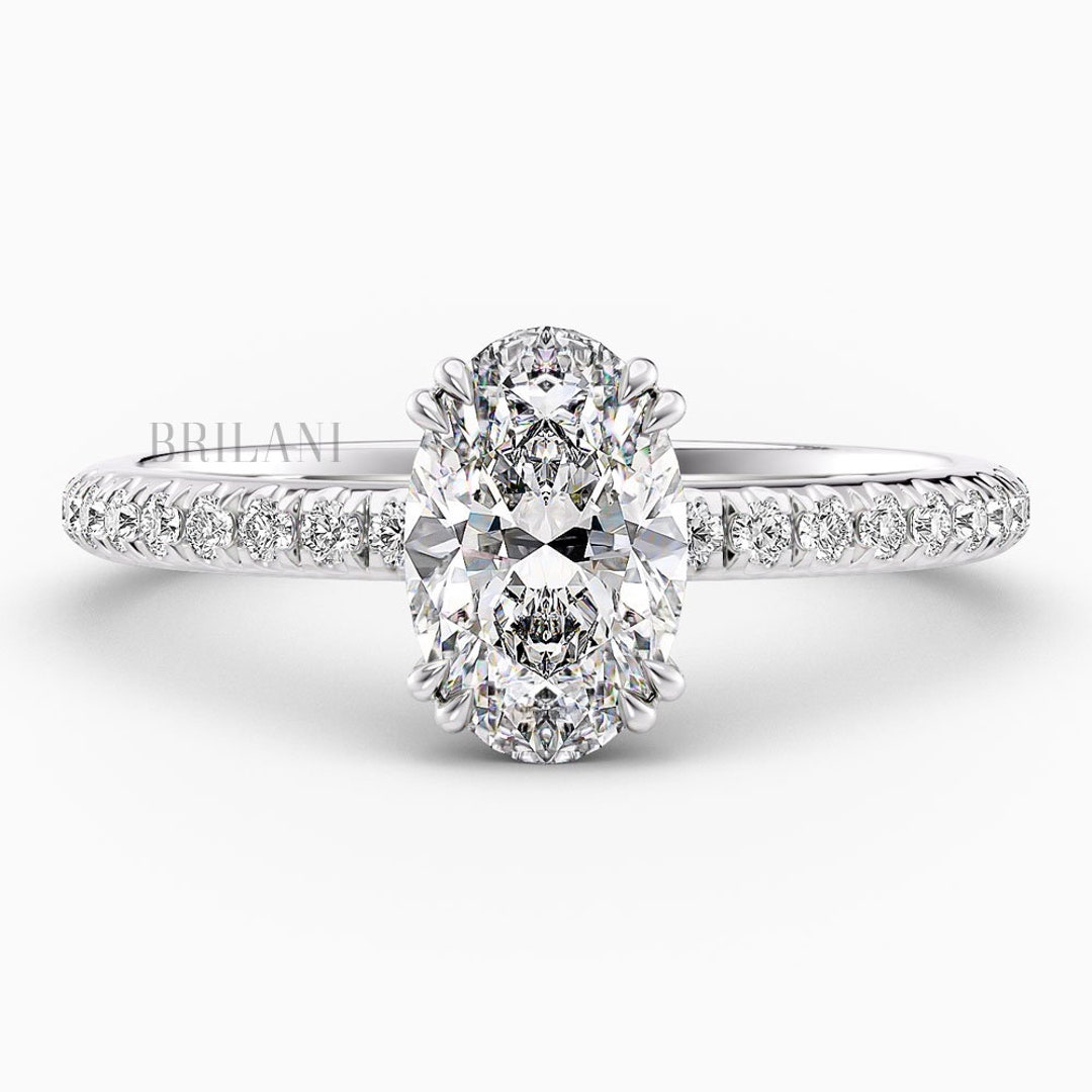 1.5 Hidden Halo Oval Cut Lab Grown Diamond Engagement Ring, IGI ...