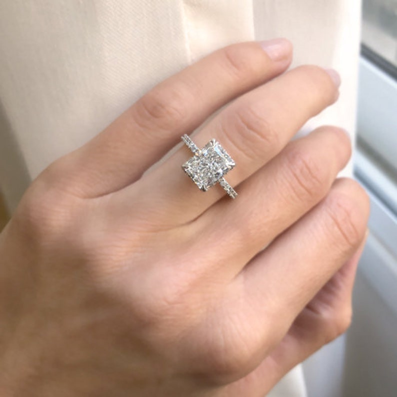 2.50ct Radiant Cut Diamond Engagement Ring Hidden Halo 14k Etsy