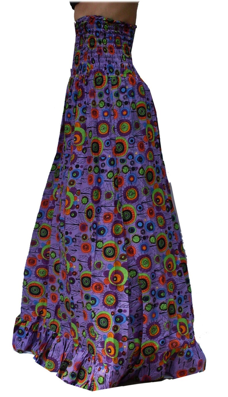 long purple green printed cotton MAXI PRINT DRESS S M 8 10 12 14 boho hippy fae