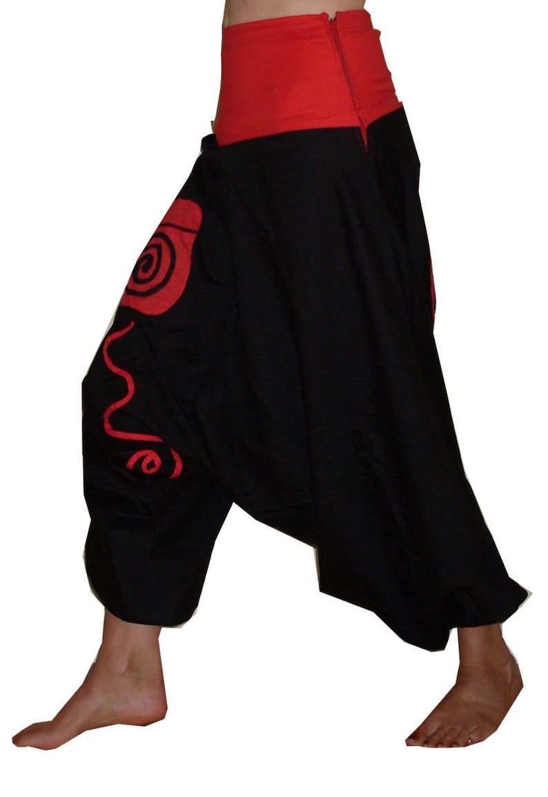 woven cotton men and women ali baba harem pants WIDE TROUSERS red black purple yoga 8 10 12 14 S M L boho psy hippie green SWIRLY