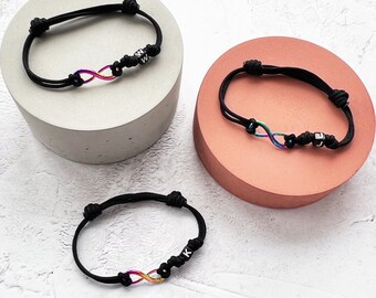 Set of 3 Mum & Me Infinity Family Bracelets, Mother Son Bracelet Trio, Mom and Two Kids Initial Bracelets, Mother Daughter Rainbow Bracelets