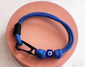 Personalised Mens Evil Eye Bracelet with Black Clasp, Men's Bracelet with Square Evil Eye Bead, Evil Eye Bracelet for Boyfriend or Husband