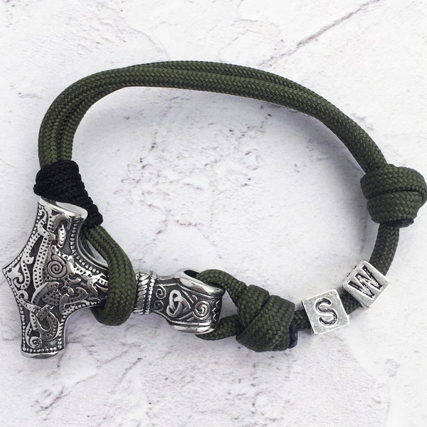 Personalised Thor Mjolnir Bracelet, Letter Bracelet for Him, Viking Bracelet, Paracord mens Bracelet, Thor Hammer Bracelet UK