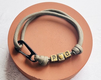 Personalised Mens Bracelet With Bronze Initial, Valentines Day Bracelet for Men, Paracord Outdoorsy Bracelet, Boyfriend Gift, Husband Gift