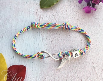 Engelsflügel Infinity Armband für Damen, Erinnerung Geschenk UK, Schutzengel, Gedenkgeschenk, Initial Armband für Sie, Engelsflügel Armband