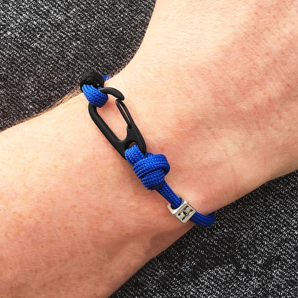 Pulsera personalizada paracord para hombre con cierre negro y nudo de azote negro, pulsera para hombre, regalo de aniversario para novio, regalo de marido