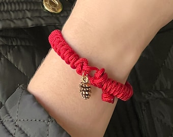 Woven Pine Cone Bracelet, Gold Pinecone Bracelet, Pinecone Charm Bracelet, Christmas Pinecone Theme, Christmas Tree Paracord Jewellery