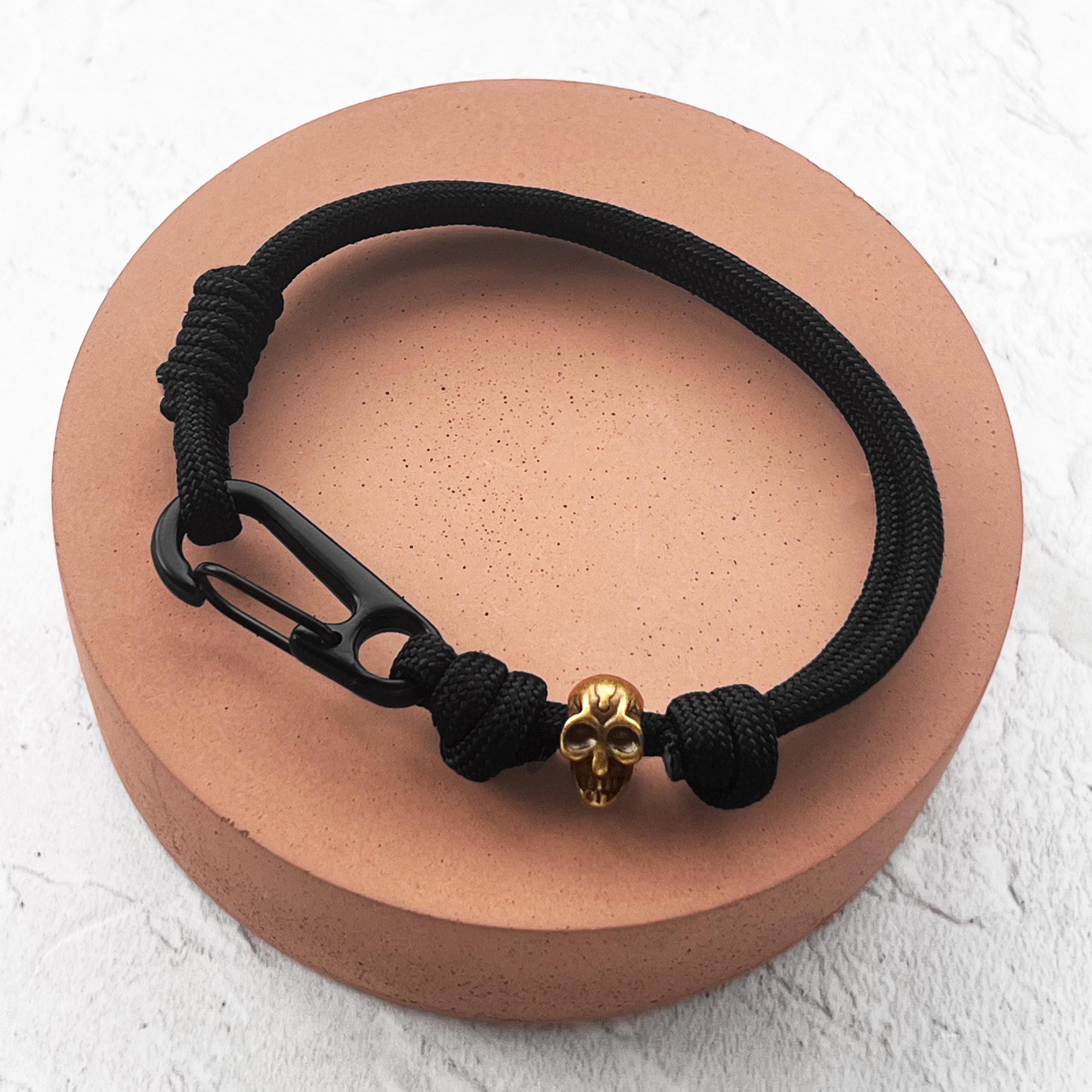 Mens Black & Bronze Skull Bracelet, Skull Present for Dad, Mens