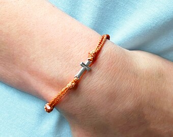 Christian Silver Cross Bracelet, Gift for Christians, Religious Cross Bracelet, Minimalist Cross Jewellery, Adjustable Cross Faith Bracelet