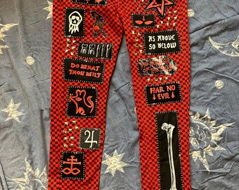 Gothic Occult Punk Pants Patched Jeans