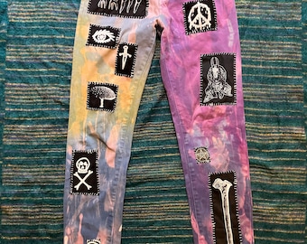 カスタムパンククラストパンツハンドメイドパッチワークオルタナティブ