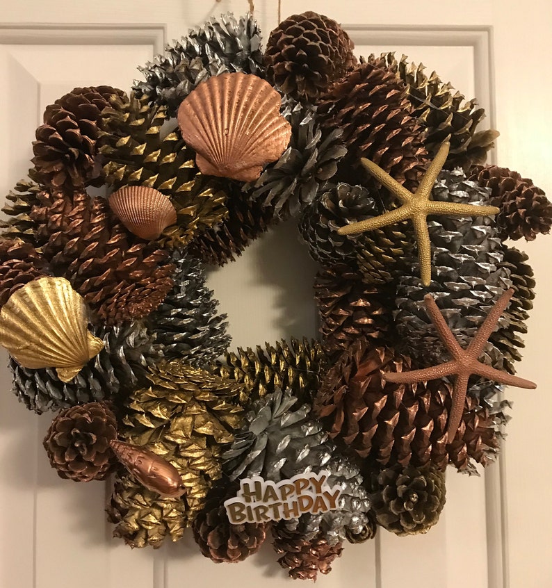 Seashell Pine Cone Wreath Pine Cone Wreath Birthday Pine Cone Wreath