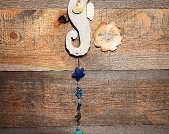 Seahorse Mobile, Beaded Mobile,  Beachy Mobile, Hanging Window Art, Bohemian Mobile