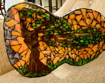 Blowing Tree Mosaic Ukulele, Handmade Mosaic Mini Guitar, Mosaic Art, Tree Mosaic