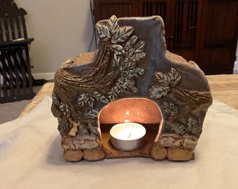 Mini cheminée, bougie chauffe-plat, brûleur d'encens conique, poterie faite main