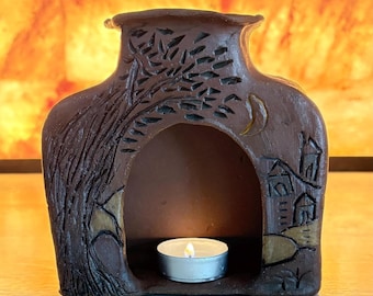 Mini cheminée, bougie chauffe-plat, brûleur d'encens conique, poterie faite main