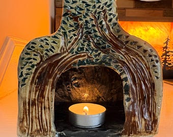 Mini cheminée, bougie chauffe-plat, brûleur d'encens conique, poterie faite main