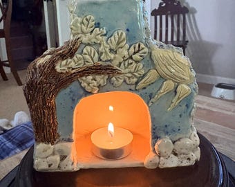 Mini cheminée, bougie chauffe-plat, brûleur d'encens conique, poterie faite main