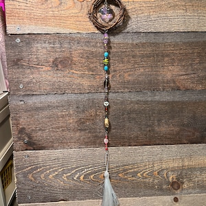My Heart Mobile, Beaded Mobile, Grapevine Wreath Mobile, Hanging Window Art, Bohemian Mobile