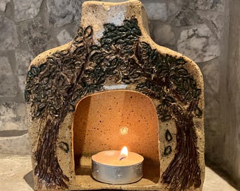 Mini cheminée, bougie chauffe-plat, brûleur d'encens conique, poterie faite main