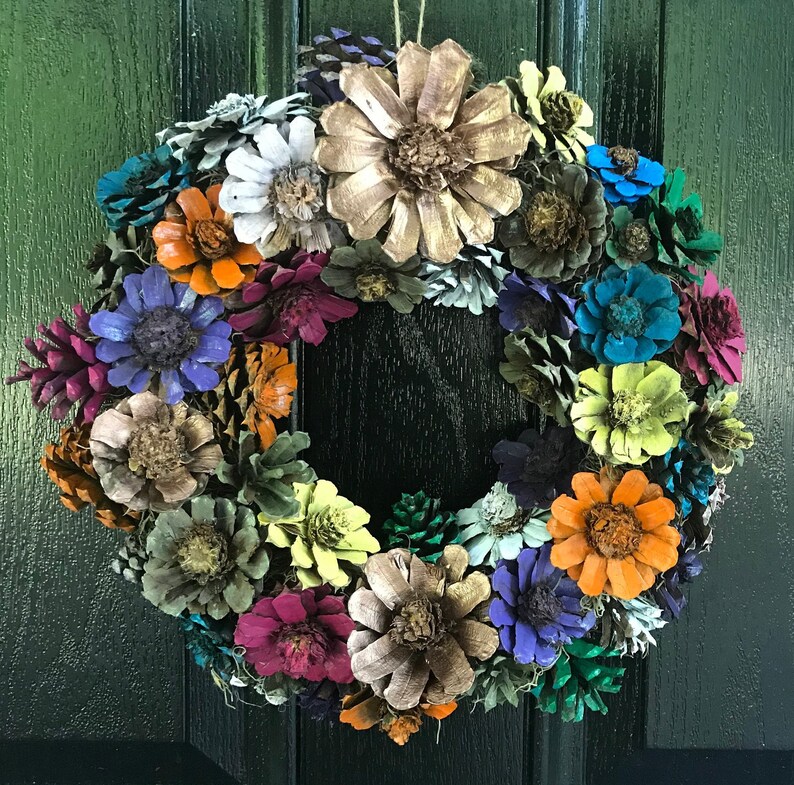 12 Custom Pine Cone Flower Wreath Woodflower Wreath Etsy