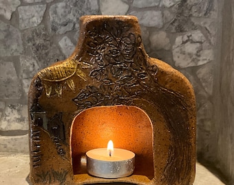 Mini cheminée, bougie chauffe-plat, brûleur d'encens conique, poterie faite main