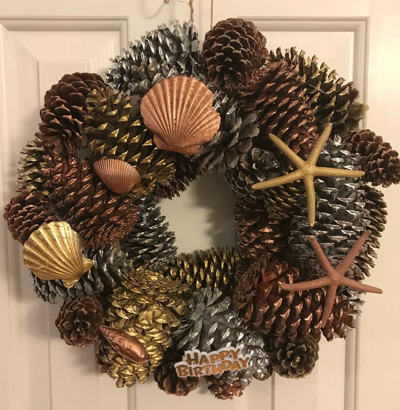 Seashell Pine Cone Wreath Pine Cone Wreath Birthday Pine Cone Wreath