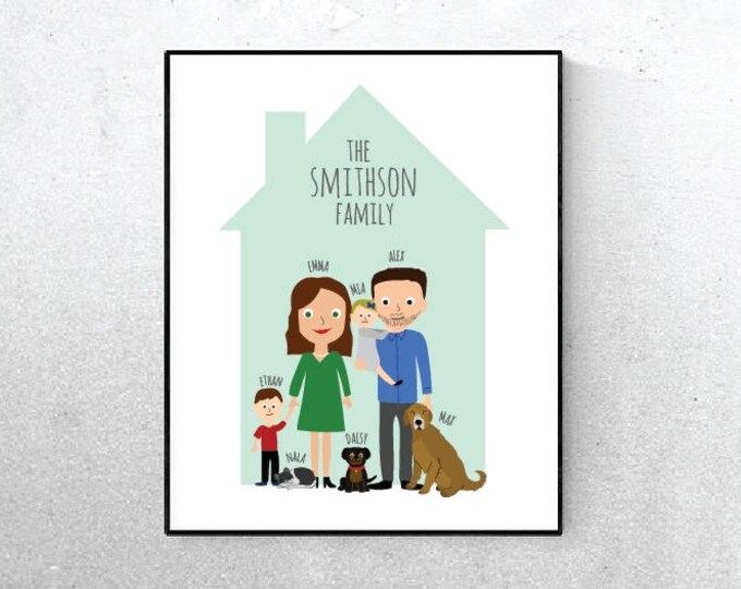 Family Illustration print Family drawing art Personalised Etsy