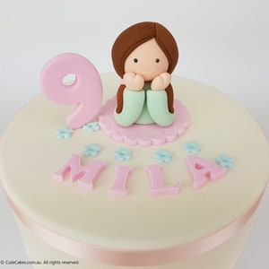 Birthday Girl Cake Topper Set Baby Girl Cake Topper  Blossom Flower Name and Age Edible Fondant Figurine Little Girl Princess Doll