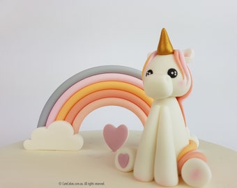 Adorno para tarta de arcoíris en color plateado pastel con forma de corazón y unicornio para fiesta, decoración de fondant, figuras de azúcar 3D para manualidades de cumpleaños