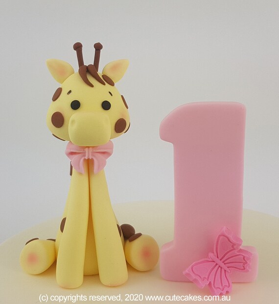 Baby Giraffe Cake Topper Birthday Age Number Jungle Animal Christening  Baptism Figurine Fondant Decorations