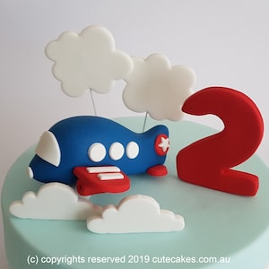 Adorno para tarta de avión, avión, avión, edad, número, nubes, cielo, fuerza, decoración, fondant, azúcar glas, manualidad, piloto, avión, grande, 3D