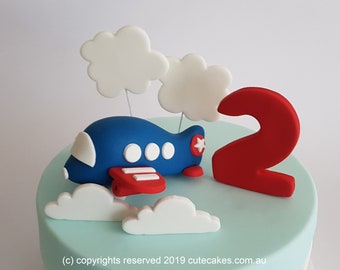 Topper na tort w kształcie samolotu Samolot Samolot Aero samolot Wiek Liczba Chmury Niebo Siła dekoracja fondant lukier cukrowy rzemiosło Pilot Samolot Duży 3D