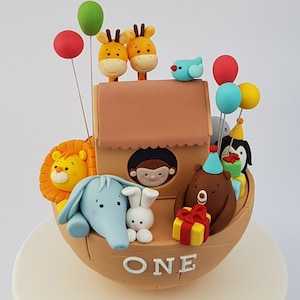 Noah&#39;s Ark Cake Toppers Sugar Craft Decorations 3D Decorations Figurines Jungle Animals Christening Baptism Birthday Genesis Flood
