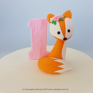 Baby Fox Birthday Cake Topper Woodland Party Girl Figurine Fondant Decorations