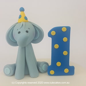 First Birthday Baby Elephant Cake Topper Age One Party Hat Ddecorations Figurine