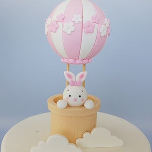 Bunny Hot Air Balloon Cake Topper Baby Shower Christening Baptism Baby Girl Birthday