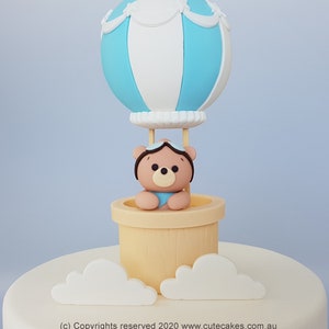 Hot Air Balloon Cake Topper Baby Shower Christening Baptism Baby Boy Birthday