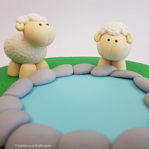 Baby Sheep Cake Topper  Lamb at Pond Baby Goat Farm Fondant Decoration 3D Sugar Craft Figurines Birthday