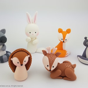 Woodland Animal Cake Toppers, Bunny, Deer, Hedgehog, Fox, Racoon and Skunk