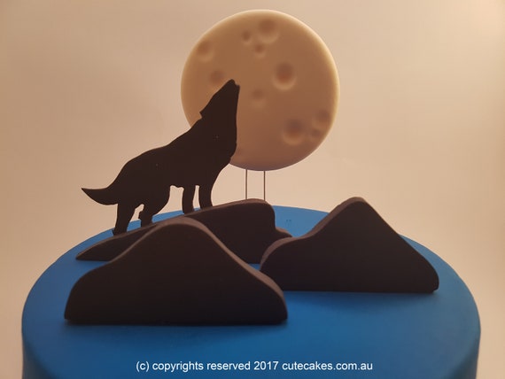 Wolf Cake Topper Sugar Craft Decorations 2d Moon Night Rock Etsy