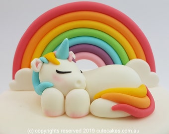 Rainbow Cake Topper Sleeping Unicorn Cake Topper Unicorn Party 3D Pastel Colour  Birthday Fondant Einhorn