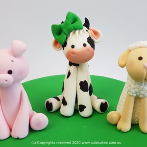 Farm Animal Cake Topper Fondant Figurine Cow, Pig, Sheep, Calf, Piglet, Lamb Birthday Cake Party Barn