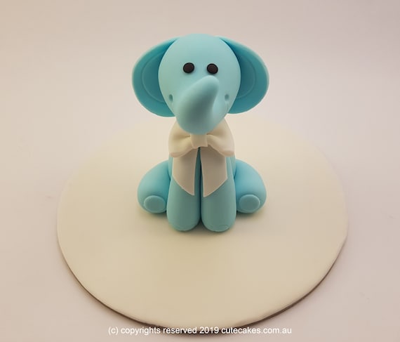 Blue Elephant Cake Topper Sugar Craft Decorations 3D Cute Baby Shower Birthday Figurines Birthday Party Confirmation Baptism Christening