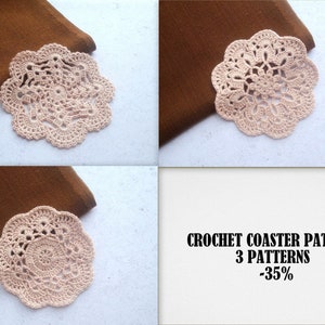 CROCHET PATTERN - Crochet Coaster - Crochet Pattern Pack - 3 Crochet Coasters - Doily Pattern - Crochet Doily Pattern Instant Download Pdf