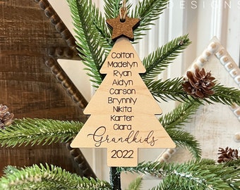 Grandkids Christmas Ornament, Laser Engraved Ornament, Yearly Christmas Ornament, Christmas Tree Ornament, Grandparent Gift, Announcement