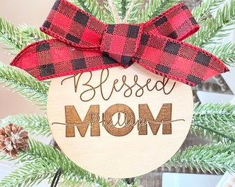 Adorno navideño personalizado para mamá: abedul báltico grabado con láser