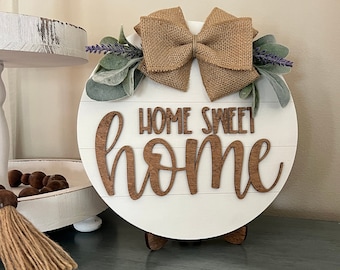 Home Sweet Home Sign: Walnut & Lambs Ear Farmhouse Decor